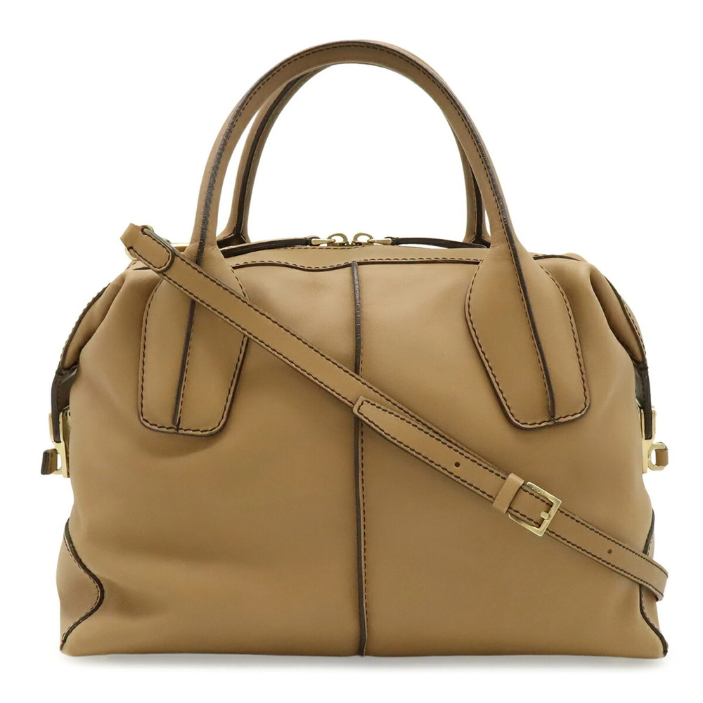 TOD'S D-styling D-bag Handbag Mini Boston Shoulder Bag Leather Brown Beige